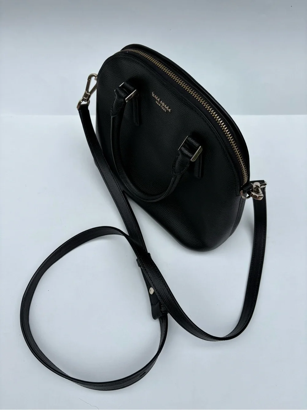 kate spade black leather dome crossbody with gold hardware